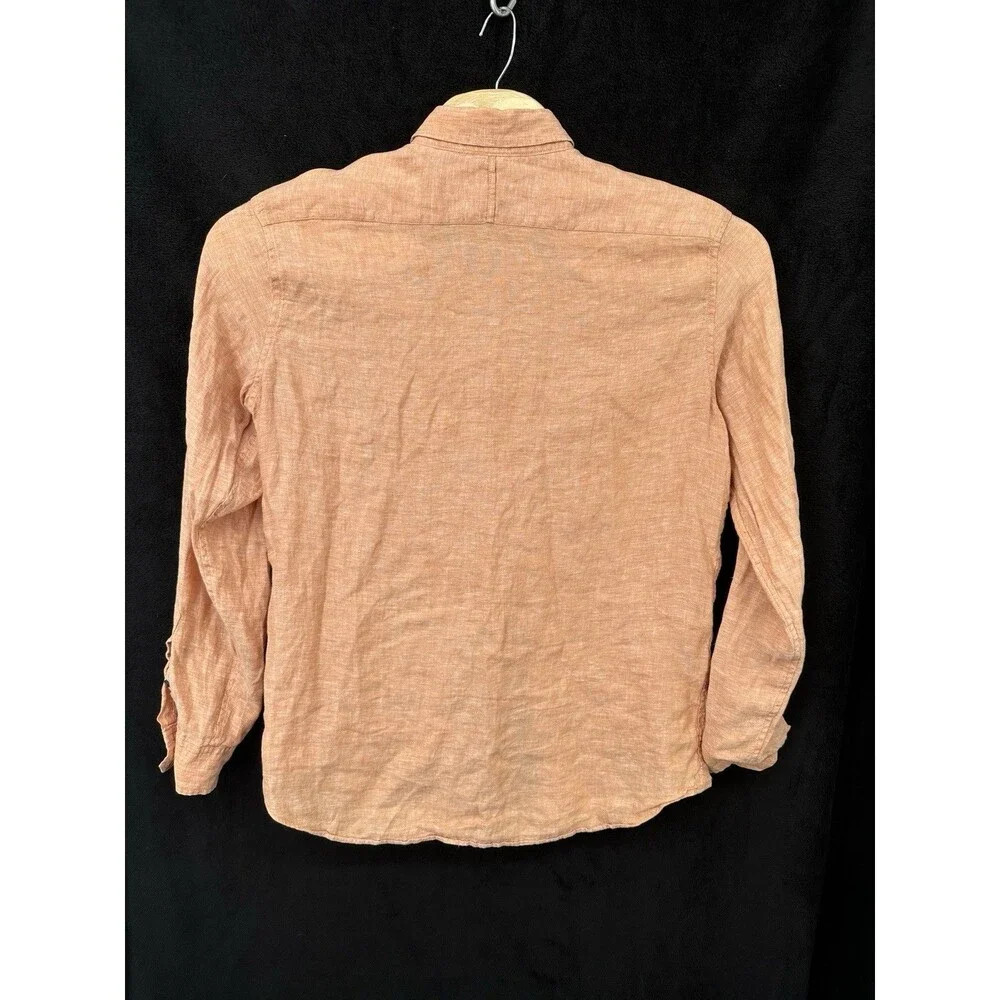Banana Republic Shirt Mens Large Coral Linen Cotton Untucked‎ Slim Fit Button Up